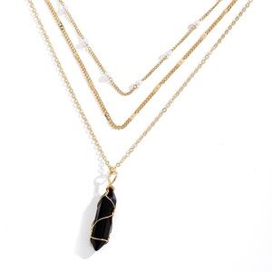 NWT 3 Tier Crystal Mineral Malachite Stone Necklace